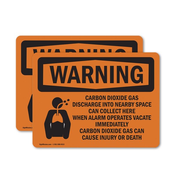 Signmission Carbon Dioxide Gas Discharge With Symbol OSHA Warning Sign, Vinyl Decal, 10in W x 7in L, 2PK OS-2PACK-WS-D-710-L-11997 - main
